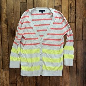 GAP Cream, Coral, & Bright Yellow Striped Cardigan